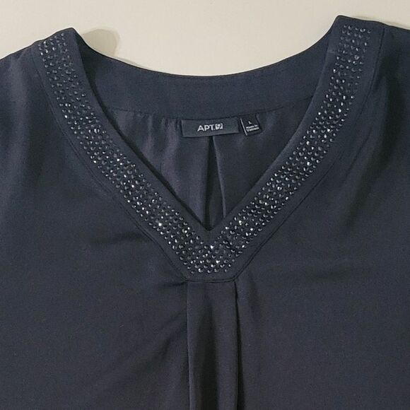 Apt. 9® Women's Black Embellished V-neck Chiffon Tunic Top - Picture 9 of 13